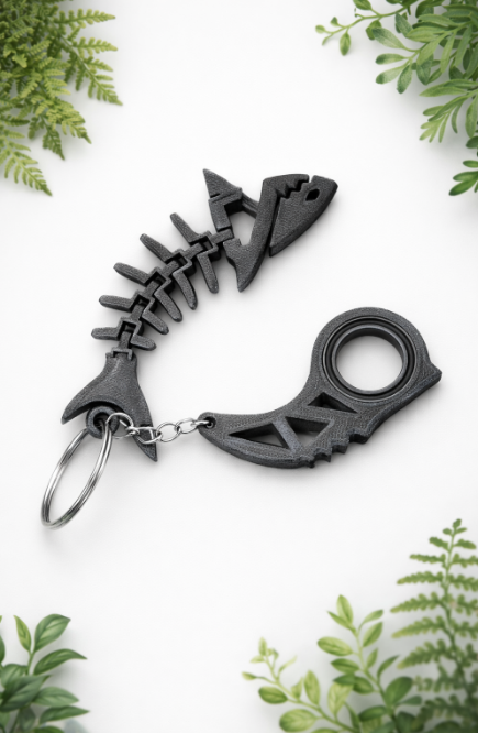 🦈 Fishbone Karambit Spinner Keychain – Minimalist Bearing Gadget